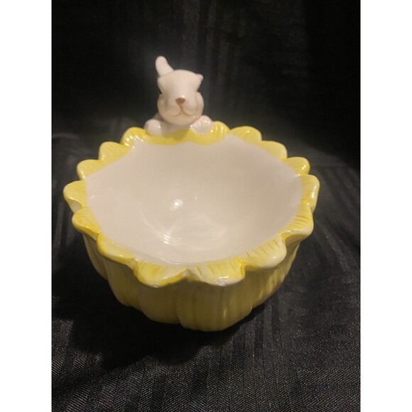Vintage international bazaar bunny rabbit sunflower candy dish easter decor - Picture 3 of 8
